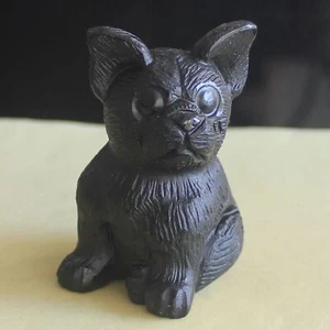 2.5'' Carved crystal black obsidian dog puppy figurine animal carving home decor - Picture 1 of 4