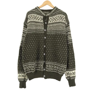 Vintage Jumper Sweater Men Cardigan Fair Isle Wool Aa8 Size L - Picture 1 of 6