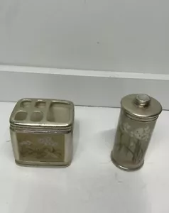 Vintage Croscill Narcissus Orchid Toothbrush Holder Set Cheri Blum Artwork - Picture 1 of 11