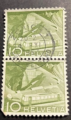 Switzerland Helvetia 10 Postage Stamp Technology & Landscape 1949  - Image 1 of 2
