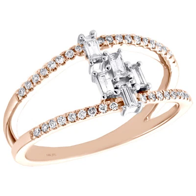 14K Rose Gold Baguette Diamond Cluster Statement Band 10mm Cocktail Ring 1/3 CT - Image 1 of 4