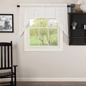 White Ruffled Sheer Petticoat Swag Set Country Cottage Shabby Chic Cotton  - Picture 1 of 4