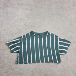 New Look Shirt Womens XL Green Short Sleeve Crop Top Striped Casual Ladies - Picture 1 of 8