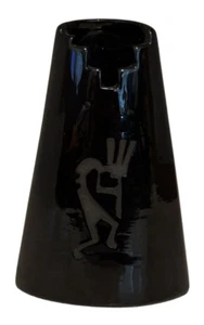 Vintage schwarz auf schwarz Keramik Vase Künstler signiert Kokopelli 1992 - Bild 1 von 8