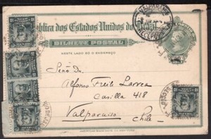 067 BRAZIL TO CHILE PS STATIONERY POSTAL CARD 1917 RIO DE JANEIRO - VALPARAISO