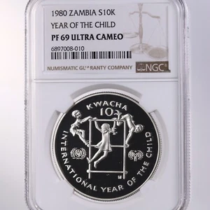 1980 Zambia S10K Year Of The Child NGC Certified PF69 Ultra Cameo - Picture 1 of 4