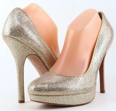 $200 JOAN & DAVID FLIPP Oro Brillo Diseñador NOCHE BODA Plataforma Bombas 10 Foto 1 de 4