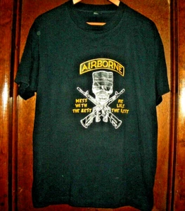 VNTG SCREEN STARS AIRBORNE BLACK DOUBLE GRAPHICS SHORT SLEEVE T-SHIRT-SIZE XL - Picture 1 of 7