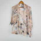 Womens Size L 14 Floral Peach Grey White Patterned Thin Sheer Jacket Open Shirt