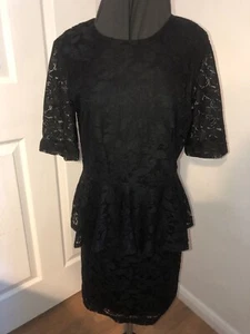 BN VERO MODA Stunning KARDASH Black Lace Short Sleeve Lined Peplum Dress UK 10 - Picture 1 of 10
