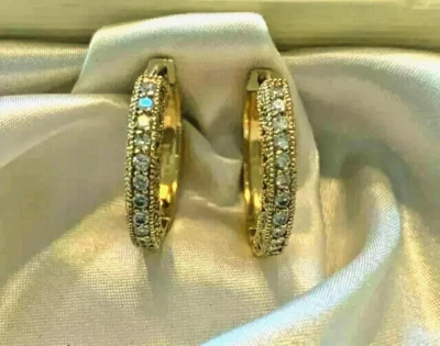 Round Hoop Earrings Foe Women's In 14K Yellow Gold Plated Moissanite Diamond - Image 1 of 4