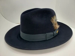 CAPPELLO STETSON DEXTER PELLICCIA FELTRO FEDORA NAVY MADE IN USA - Foto 1 di 8