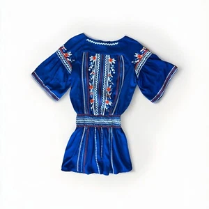 Blue PARKER Embroidered Peasant Mini Dress Folk Mexican Boho Hippy NWT  $398 NEW - Picture 1 of 24