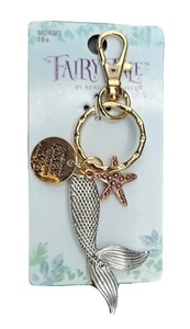 Fairy Tale Gold-Tone MERMAID Theme Keychain, 3 Charms, 4", by Bead Treasures NEW - Picture 1 of 8