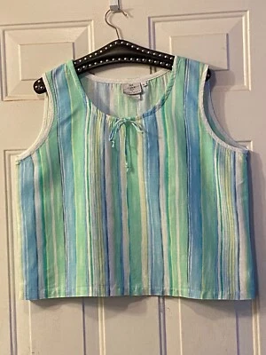 VTG Hot Cotton Marc Ware Pet Sz L Linen/Cotton Cropped Blouse Tank Multi Striped - Image 1 of 4