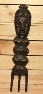 Vintage African folk hand carving wood wall hanging fork figurines - Picture 1 of 7