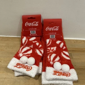 2 x BNWT Coca-Cola Fluffy Pom Pom Red White Christmas Socks Women’s One Size - Picture 1 of 5