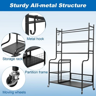 4 Tier Disc Golf Storage Rack  Disc Golf Bag Basket Organizer With Wheels - Image 1 of 4