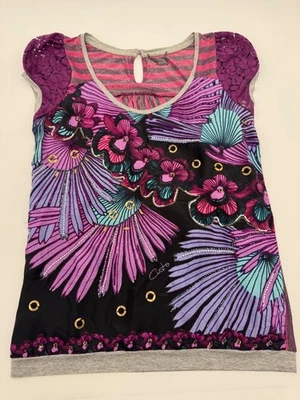 TOP ADORNADO CON SEDA CUSCO Barcelona ~ Lentejuelas Cuentas Latón Estrás ENCAJE Talla 1 Foto 1 de 4