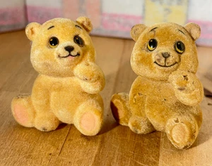 Pair Vintage Russ Flocked Bears Figures 2", Sticker on Bottom, Miniature - Picture 1 of 9