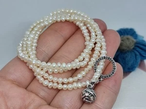 Genuine PANDORA Silver &14k Gold Woven Splendor Pearl Necklace 0.02ct Diamond - Picture 1 of 12