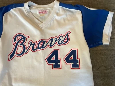 Camiseta Auténtica Mitchell Ness 1974 Atlanta Braves Hank Aaron EE. UU. Primera Tirada RARA Foto 1 de 4