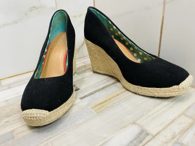 Merona Heels Womens 8 Slip On Espadrille Wedge Pumps Black Fabric Round Toe - Image 1 of 4