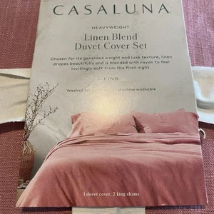 Heavyweight Linen Blend Duvet Cover & Sham Set KING - Casaluna Rose BRAND NEW - Picture 1 of 9
