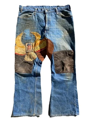 Vtg 60s Motorcycle jeans 36 Harley Davidson denim Flat Track biker Club 70s - image 1 of 4