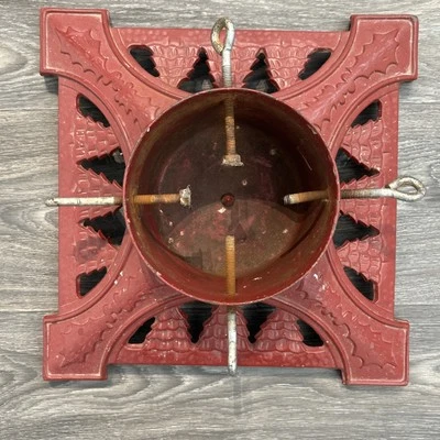 Antiguo soporte para árbol de Navidad de hierro fundido rojo MCM de colección 14x14 vacaciones de alta resistencia Foto 1 de 4