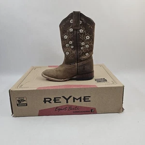 Reyme Damen Crazy Thang braun Blumenmuster Leder Cowboy Stiefel Größe 5 eckige Zehenpartie  - Bild 1 von 12