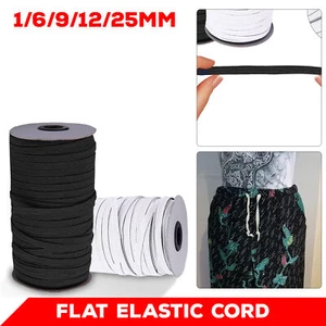 Elastic Flat Cord Black / White 1 6 9 12 25 mm for Sewing Crafts Waistbands - Picture 1 of 22