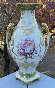 TOLLE antike Royal Bonn Krone & Schild Marke emailliert Rosen Blumen Vase - Bild 1 von 24