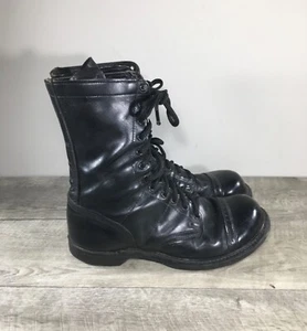 Mens Double H Combat Black Leather Paratrooper Jump Cap Toe Boots 9 Made in USA - Picture 1 of 10