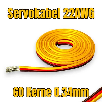 ✅ 4m 400cm Servokabel Litze 22AWG 60 Kerne 0,34mm² Braun Rot Gelb 3 Adrig RC ✅ - Bild 1 von 4