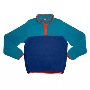 Lands End 1/4 Snap Fleece Pullover Mens MED Blue Teal Colorblock Casual Pockets - Bild 1 von 8