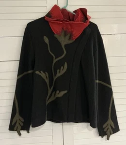 CoVelo Jacket Size MEDIUM Wool/Silk Poppy Flower Art To Wear Lagenlook Anthro - Picture 1 of 13