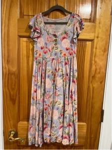Little Girl Posh Peanut Bamboo Floral Button Short Sleeve Pleated Dress Size 10Y - Picture 1 of 3