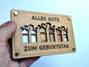 Holz-Geldgeschenk-Karte "Alles Gute zum Geburtstag" – Gravur & Geschenkbox - Bild 1 von 7