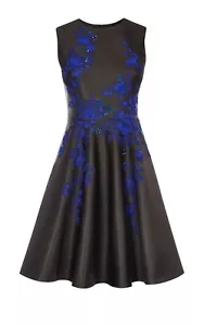 Abito da ballo Karen Millen nero con applicazioni floreali taglie UK 8/EU 36 - Foto 1 di 6