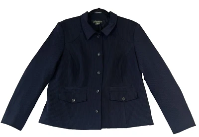 Eddie Bauer Women’s Blazer Blue Size 20 Pinstripe Back Adjustable Belt Business - Image 1 of 4