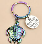 Cute SEA TURTLE Key Chain BE STRONGER THAN THE STORM Colorful Uplifting Gift