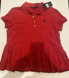 Girls Polo Ralph Lauren Red Pleated Polo Shirt Size Large 12-14 - Picture 1 of 2