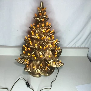 Vtg 70s Atlantic Mold Large Ceramic Musical Lighted Christmas Tree 19.5” Gold - Picture 1 of 20