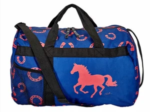 JAYCEE HORSE & WESTERN GIFTS WOMENS LADIES HORSESHOE PRINT 18" DUFFLE BAG BLUE - Picture 1 of 1