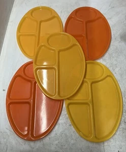 Plastic Retro Camping Plates With Dividers Orange Yellow 80’s Vintage Set Of 5 - Picture 1 of 6