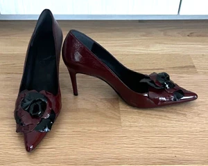 Zalo Burgandy Black Shiny Leather pumps High Heels Spain Women 7.5B - Picture 1 of 10