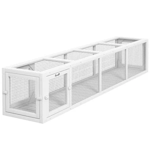 PawHut Wooden Cat Play Tunnel Outdoor Cat Enclosure W/ Multiple Entrances, White - Picture 1 of 11