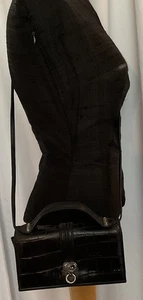 Brighton Black Croc Embossed Leather Crossbody Purse Silver Adornments VINTAGE - Picture 1 of 7