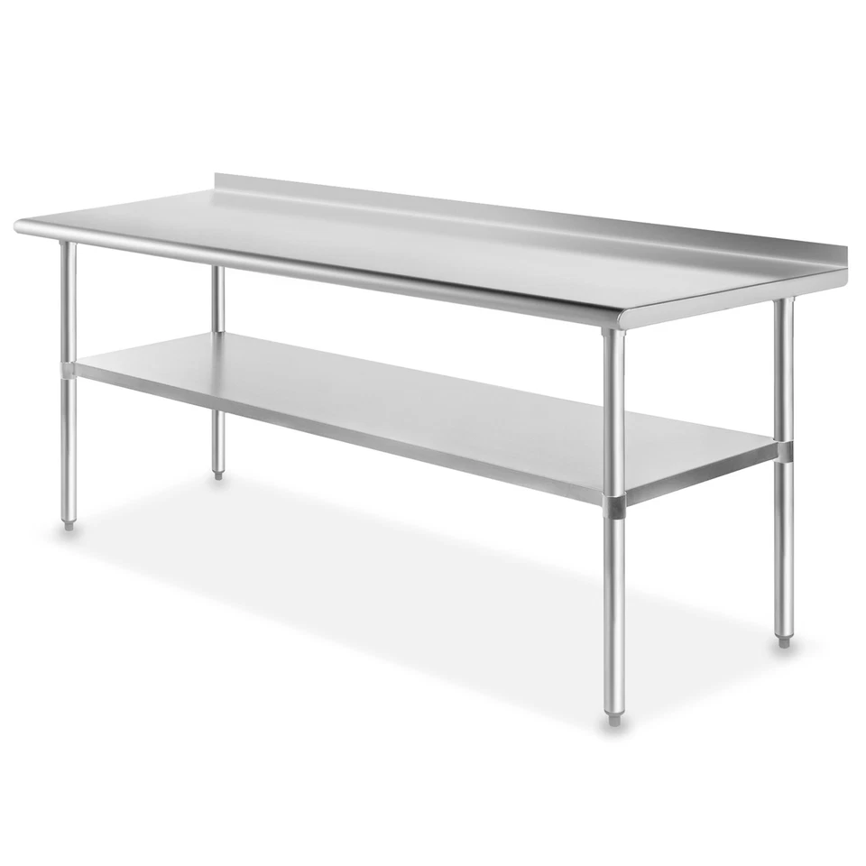 Mesa de preparación de trabajo de cocina comercial de acero inoxidable de 72" x 30" con salpicadero Foto 1 de 1